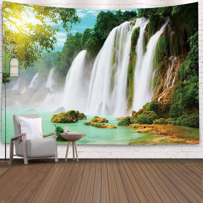 Landscape Forest Waterfall Lotus Cloth Wall Hanging Dawn Ocean Wall Tapestry Beach Tapestry Home Decoration