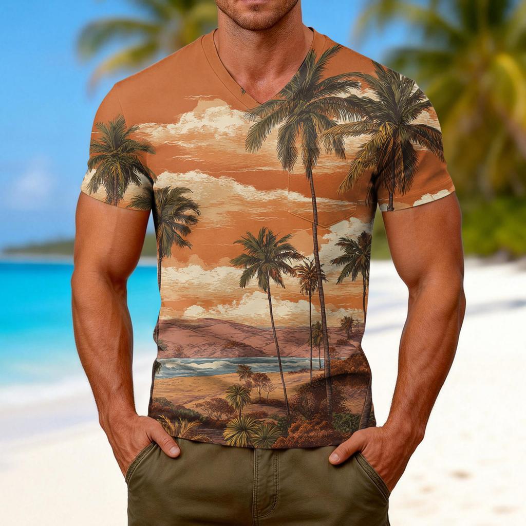 Men's Fashion Printed V-Neck Short Sleeve T-Shirt