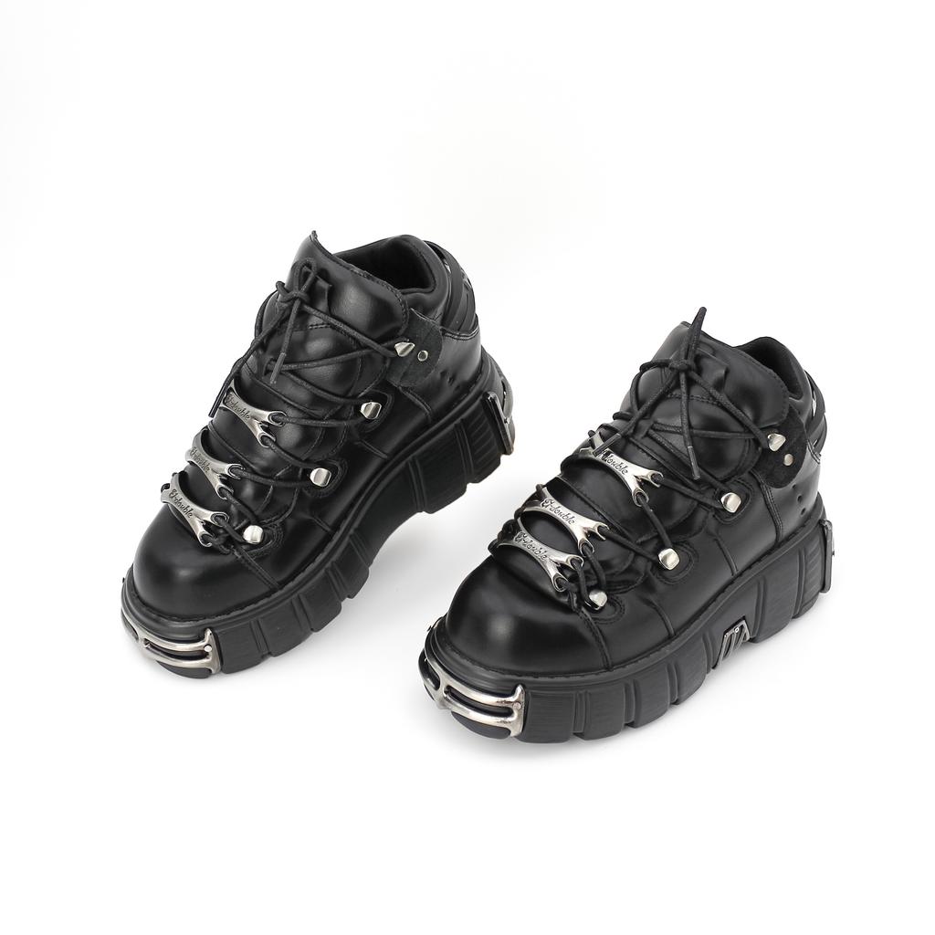 U-DOUBLE Brand Punk Style Women Shoes Lace-up heel height 6CM Platform Shoes Woman Gothic Ankle Boots Metal Decor Woman Sneakers