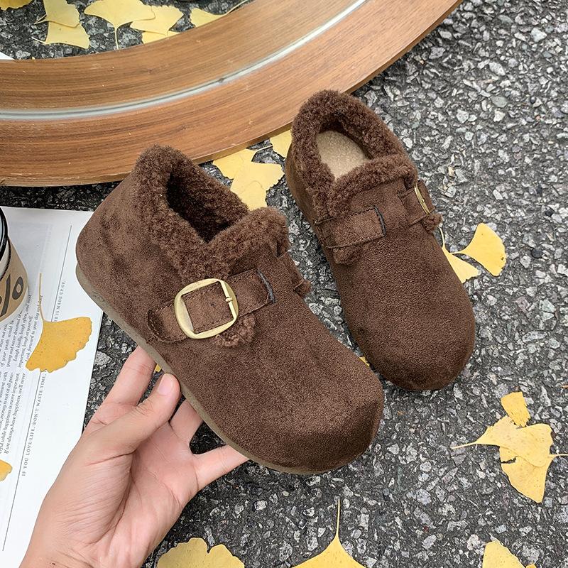 Belt Buckle Cotton Shoes Women's 2025 New Flat Bottom Fashion Comfortable Temperament Cotton Shoes One Pedal Lazy Shoes Casual Shoes Tide