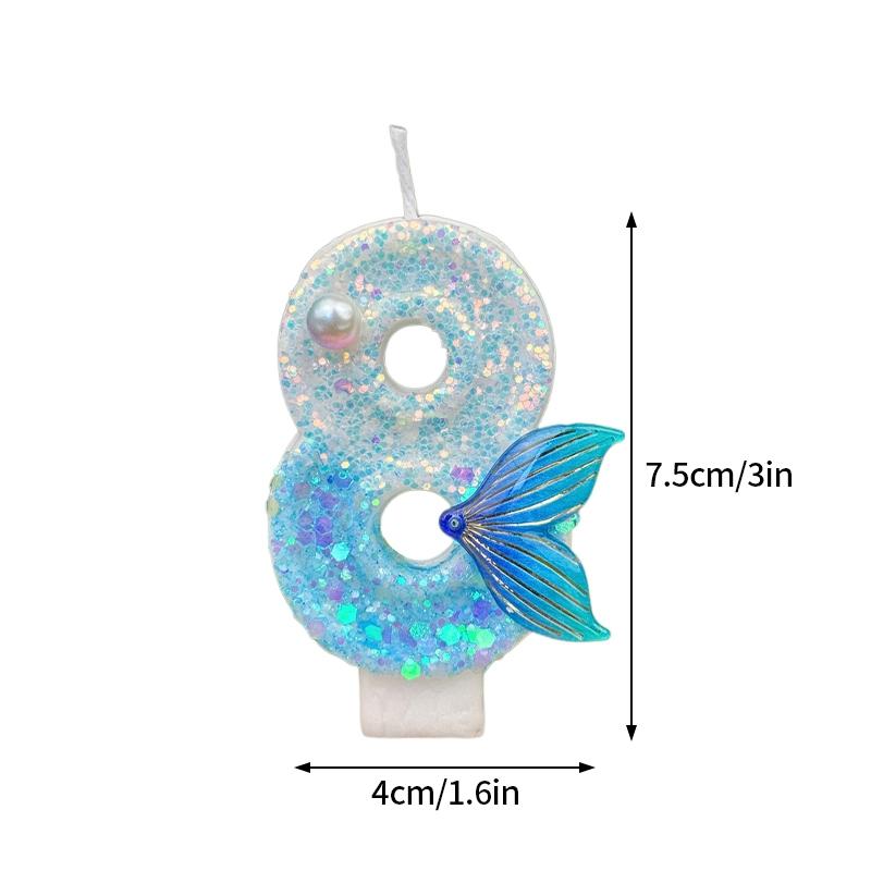 3D Pink Fishtail Number Candles Birthday Cake Candles Digital Candle Decor Cake Topper Birthday Party Anniversary Decoration