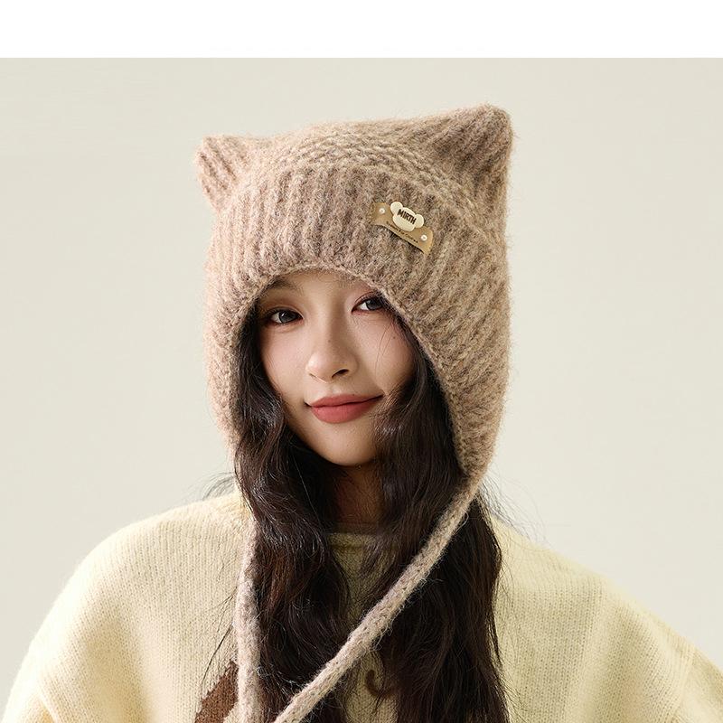 Knitted Hat Autumn Winter Cartoon Bear Wool Hat Women's Winter Warm Hat