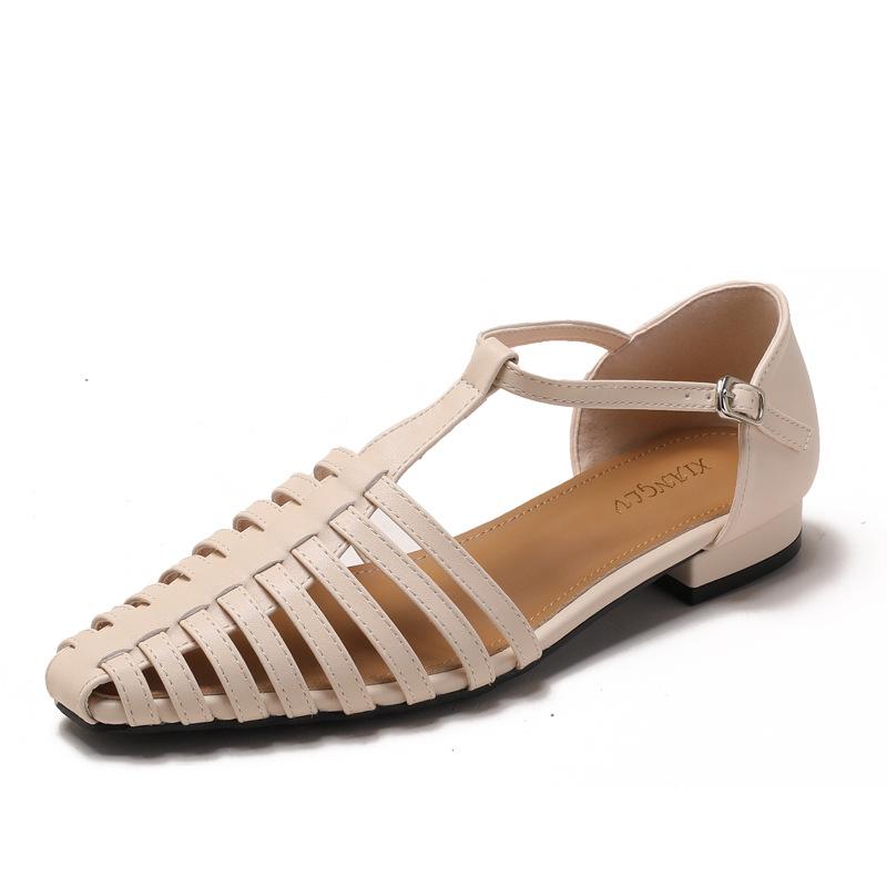 Fashion 2025 Summer New Hollow Out Woven Sandals Low Heels Women's Sandals Casual Outwear Retro Roman Shoes for Woman Sandalias Mujer