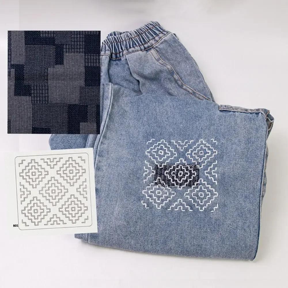 Set Principianti Ricamo Sashiko Idrosolubile Con Filo e Aghi Tessuto di Jeans Ricamo a Mano Kit Sashiko Materiale da Cucito