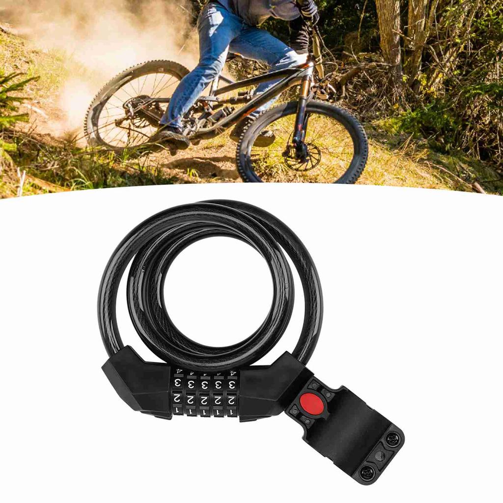 5 Digit Anti Theft Bike Cable Lock Black Thickened Wear Proof Portable Security Bike Chain Lock