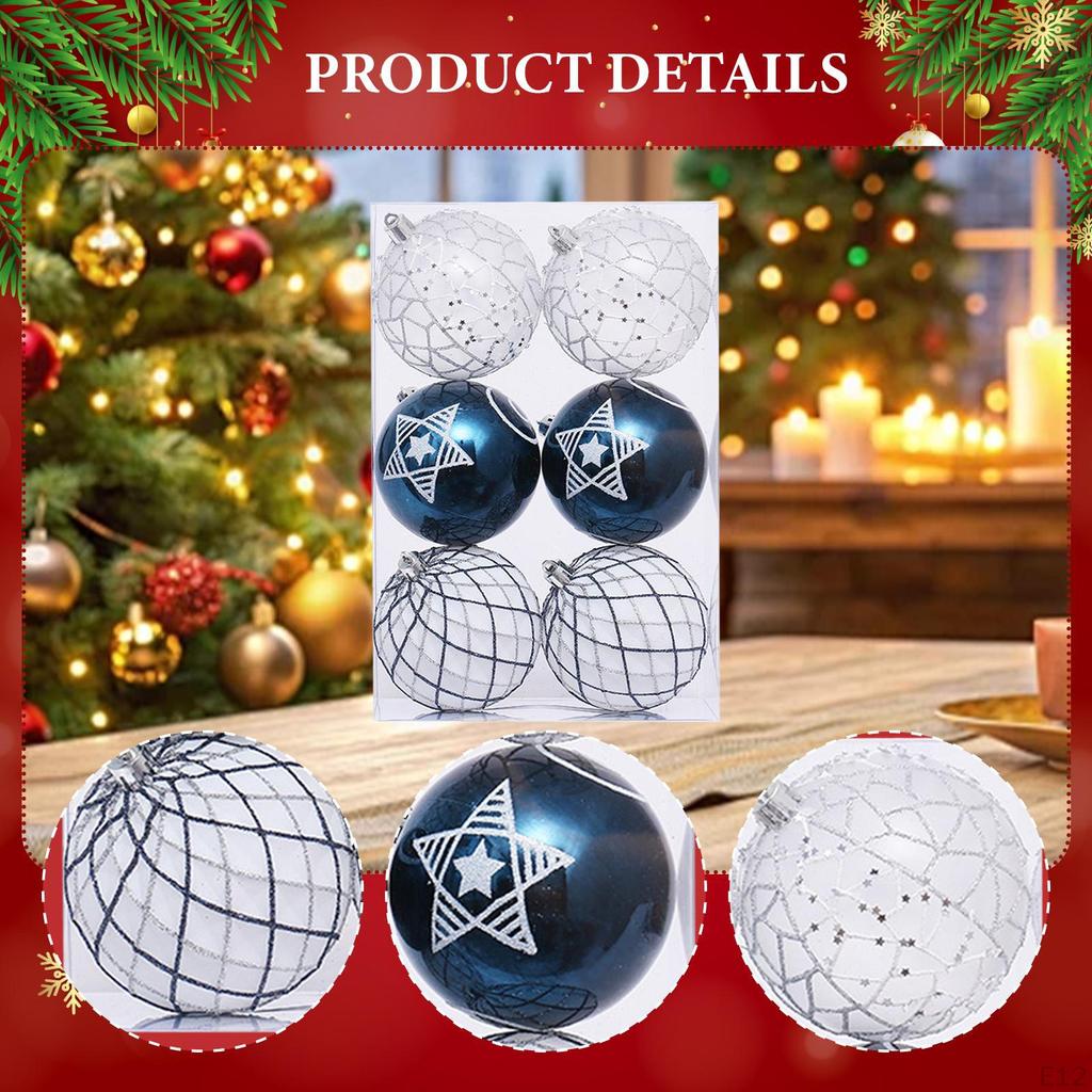6 Pieces Christmas Ball Ornaments Tree Hanging Balls with Hole Xmas Decorations