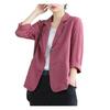 Women Vintage Casual Blazer Jacket Cotton Linen Coat Long Sleeve Lapel Thin Coat with Pockets 2 Buttons