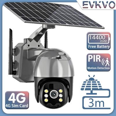 EVKVO 5MP 4G WIFI Солнечная батарея Камеры наблюдения Аккумуляторная PTZ Видеонаблюдение Наружное водонепроницаемые камеры безопасности PIR Цветная ночь I-CAM +