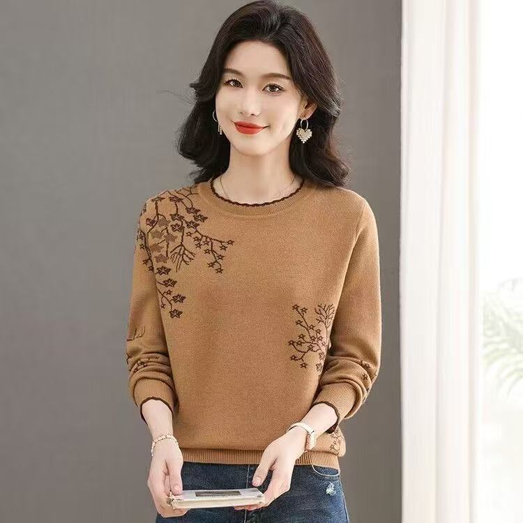 Jacquard Sweater Round-neck Pullover for Women Autumn and Winter Paired with Loose Warm and Thick Knitted Top