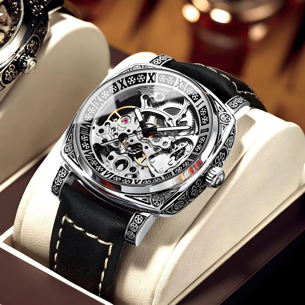 Binbond H1277 1277 Top Brand Luxury Leather Mens Automatic Watches Stainless Mechanical Wristwatch Waterproof Clock Reloj Hombre
