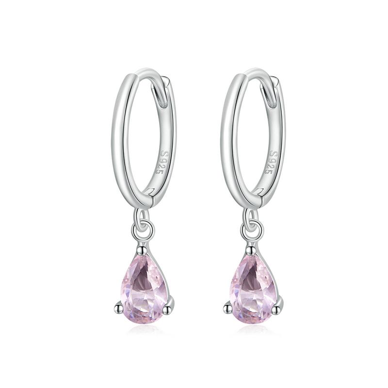 

BAMOER Silver ISHWAR Green Water Drop Earrings 925 Silver 4 Colors Drop Shape Earring for Women Statement Jewelry