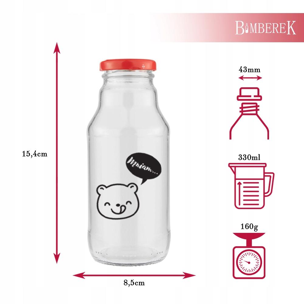 50x Winnie the Pooh Bottle 330ml with PRINT JUICE BOTTLES SYRUP GLASS BOTTLES