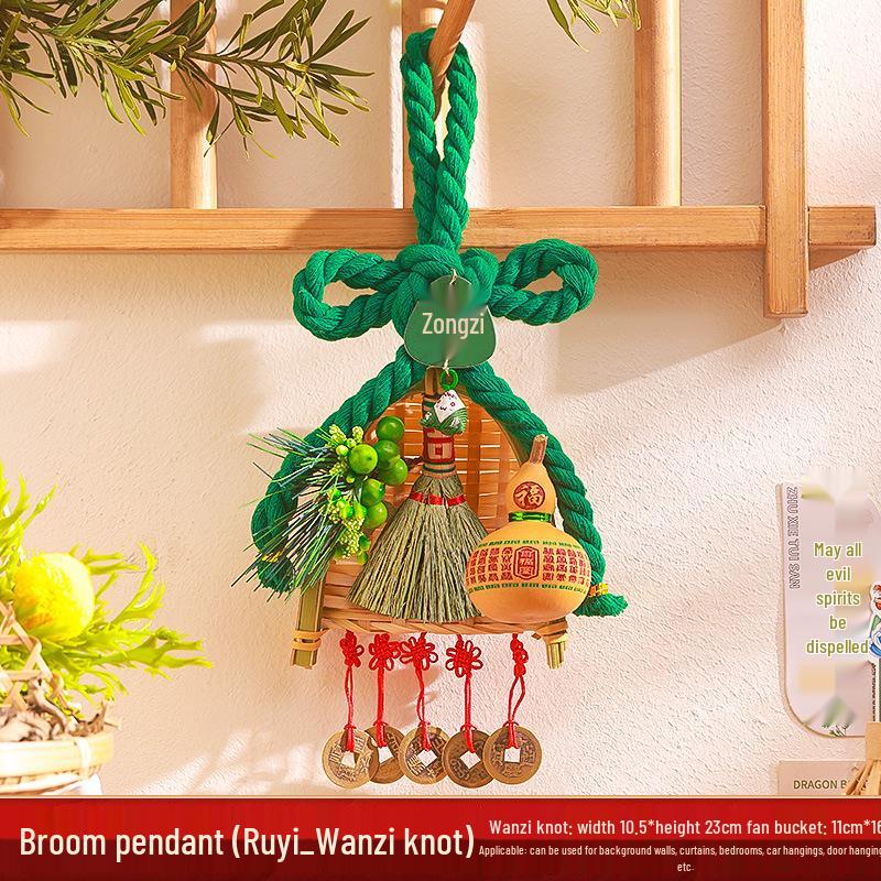 2025 Mid-Autumn Festival Broom Pendant with Wanzi Knot & Gourd Decor for Front Door
