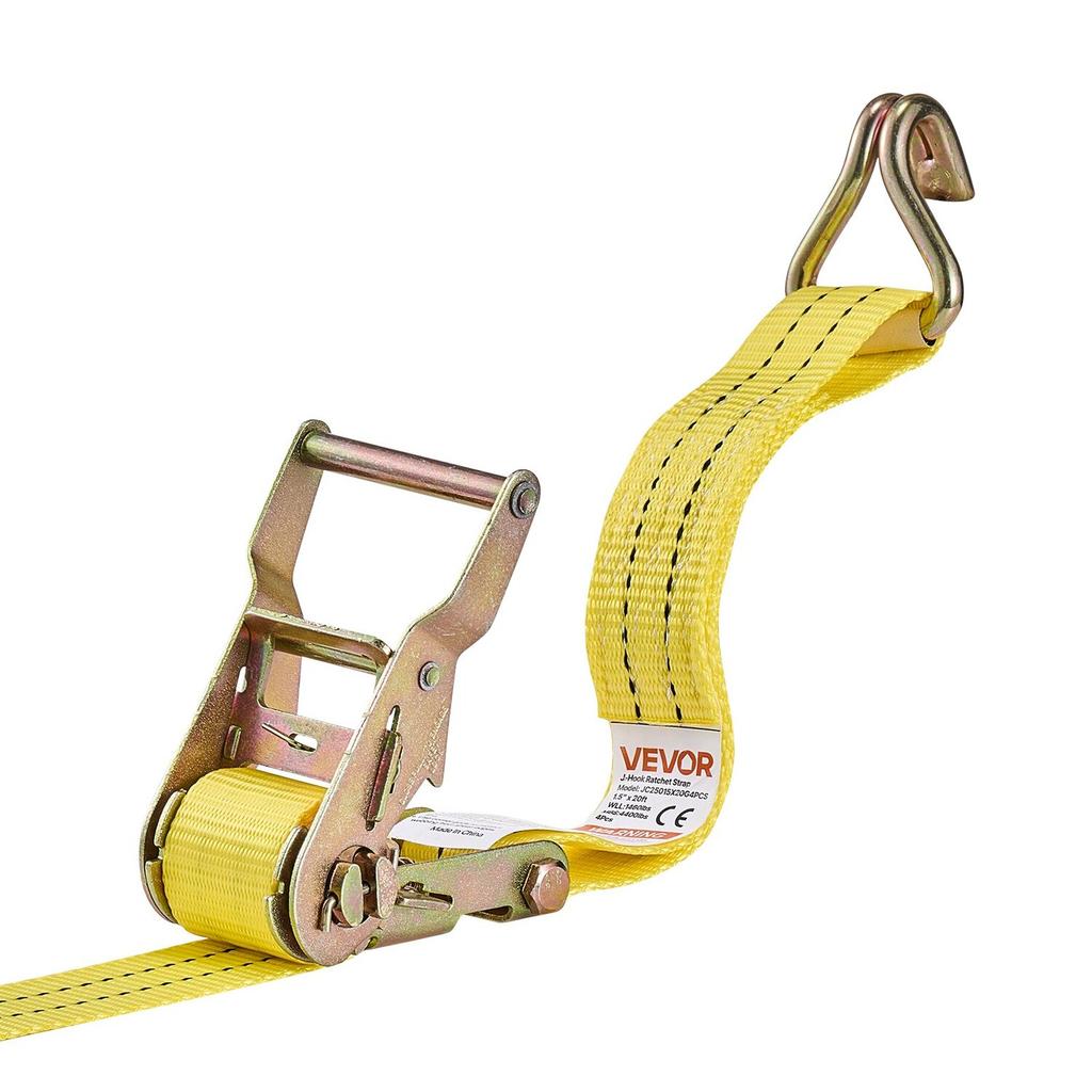 Ratchet Straps, 38.1 mm x 6.1 m, Heavy Duty Tie Down Straps with Double J Hook, 2000 kg Break Strength, Carry Bag, Tie Down Ratcheting for Moving,