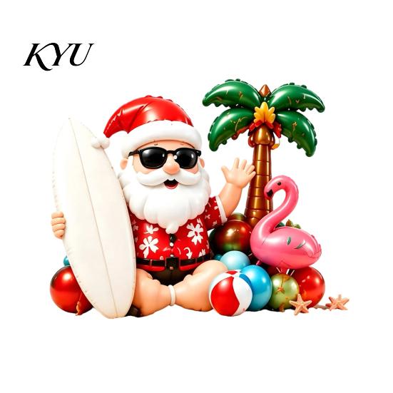 Creative Party Window Decor Tropical Christmas Static Stickers, Santa Claus Flamingo Palm Tree Surfing Board Customizable Cut to Size Decals