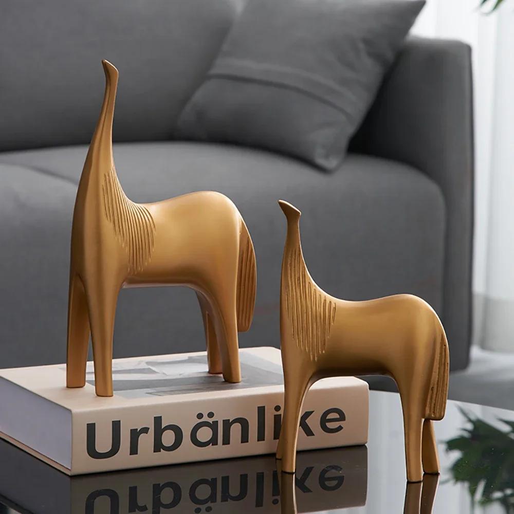 Decor Abstract 2Pcs Horse Statue Living Room Decor Animal Sculpture Office Desk Accessories Resin Ornament Gift Simple Home