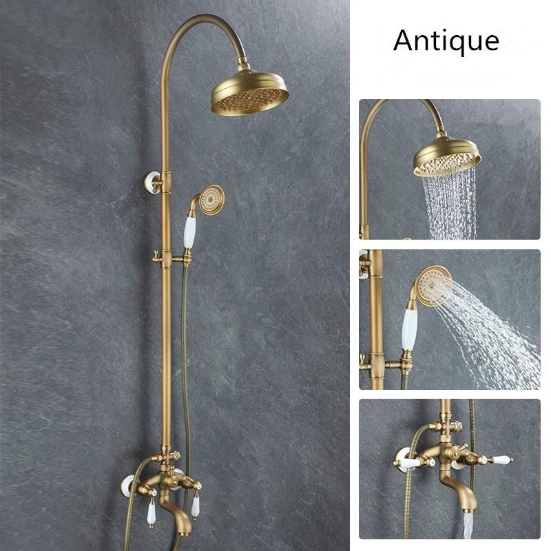 Tuqiu Antique Bathroom Shower Faucet Set Brass Material Bathroom Rainfall Shower Mixer Tap Brass Bath and Shower Faucet Set