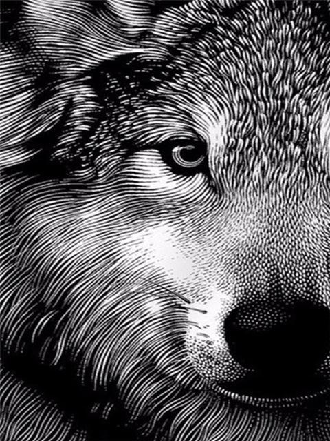 Broderie cu diamante 5D cu punct de cruce Wolf Diamond Art Painting Mozaic alb-negru Cadou lucrat manual