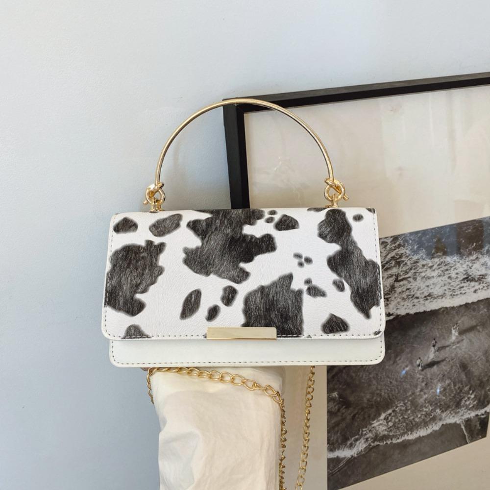 Summer Cow Print Ladies' Crossbody Bag Large Capacity PU Shoulder Bag with Detachable Chain Hand-held Underarm Handbag Tote Bag