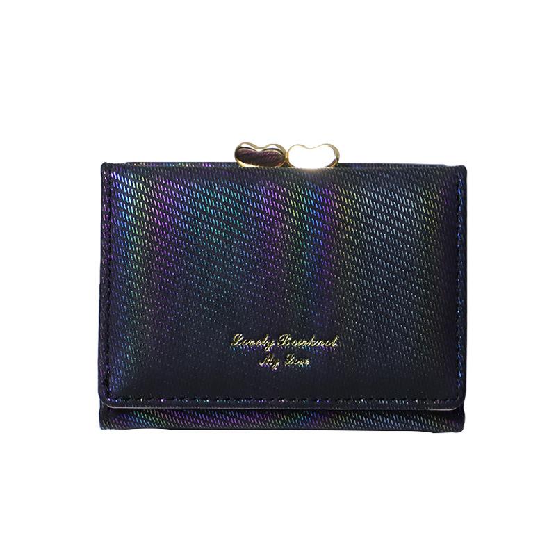 

Новый кошелек-стример с лазерным эффектом, многофункциональная женская сумка для мелочи, высококлассный короткий кошелек-клипса для карт. чёрный