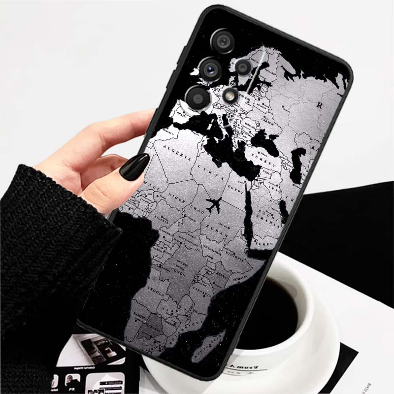 Fashion airplane pattern For Samsung A73 A72 A71 A55 A54 A53 A52 A51 A13 A22 A16 A15 A12 A14 A26 A07 5G Black Phone Case