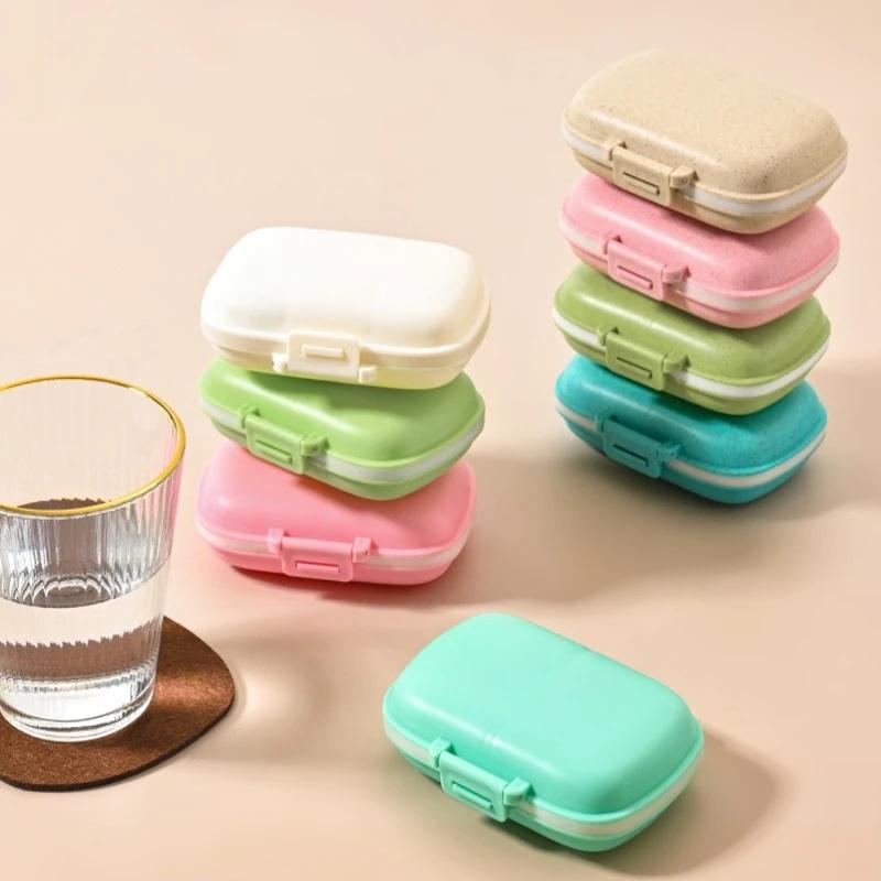 Travel Friendly Mini Portable 8 Grids Wheat Sealed Medicine Organizer Container Tablets Storage Dispenser Box