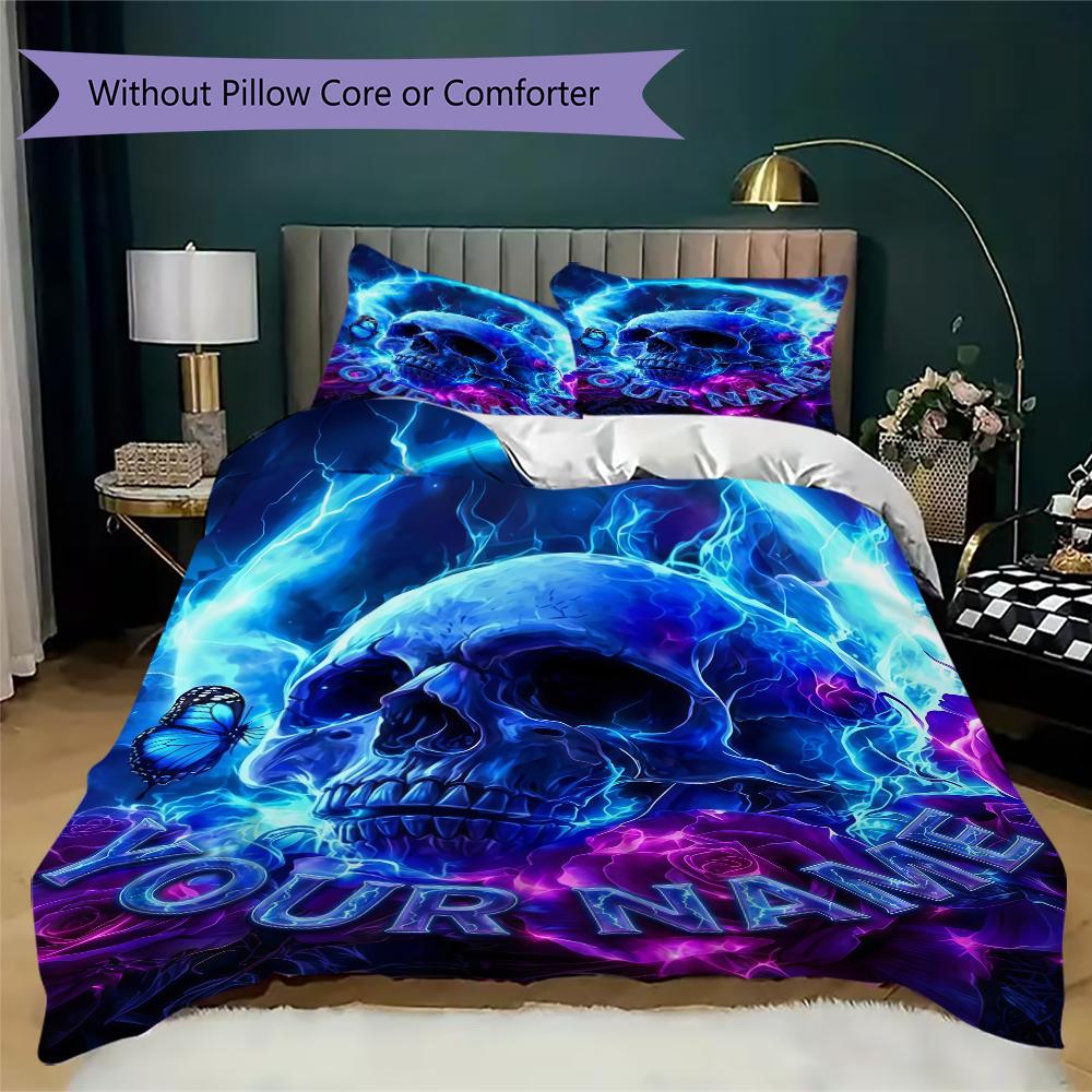 Custom Name Skull Warrior Artwork Bedding,Quilt Set Quilt Cover Pillowcase Home Birthday Gift(1 * Duvet Cover + 2 * Pillowcase, Without Core)_lx