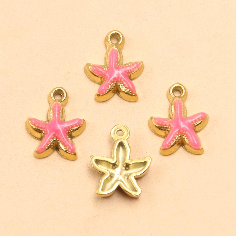 10-Color Stainless Steel Enamel Starfish Pendant (10x12mm) for DIY Jewelry and Keychains