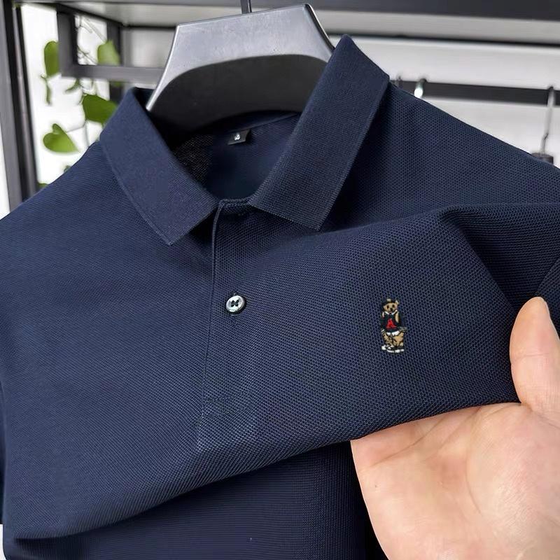 Nuova Maglietta Polo Estiva 100% Cotone Marca di Alta Gamma da Uomo Manica Corta Design Trendy con Ricamo di Orso T-shirt da Golf Business