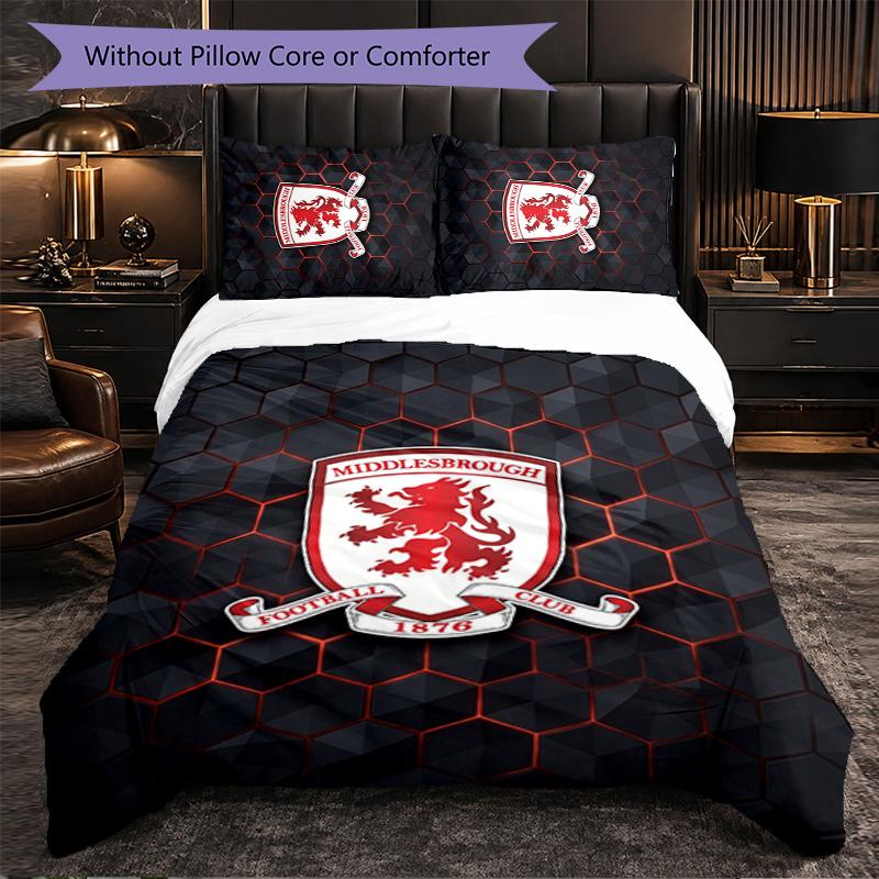 Biancheria da letto a tema Middlesbrough FC Set 3 Pezzi Copripiumino Biancheria da letto Decorativa per Camera Adolescenti Decorazione Casa