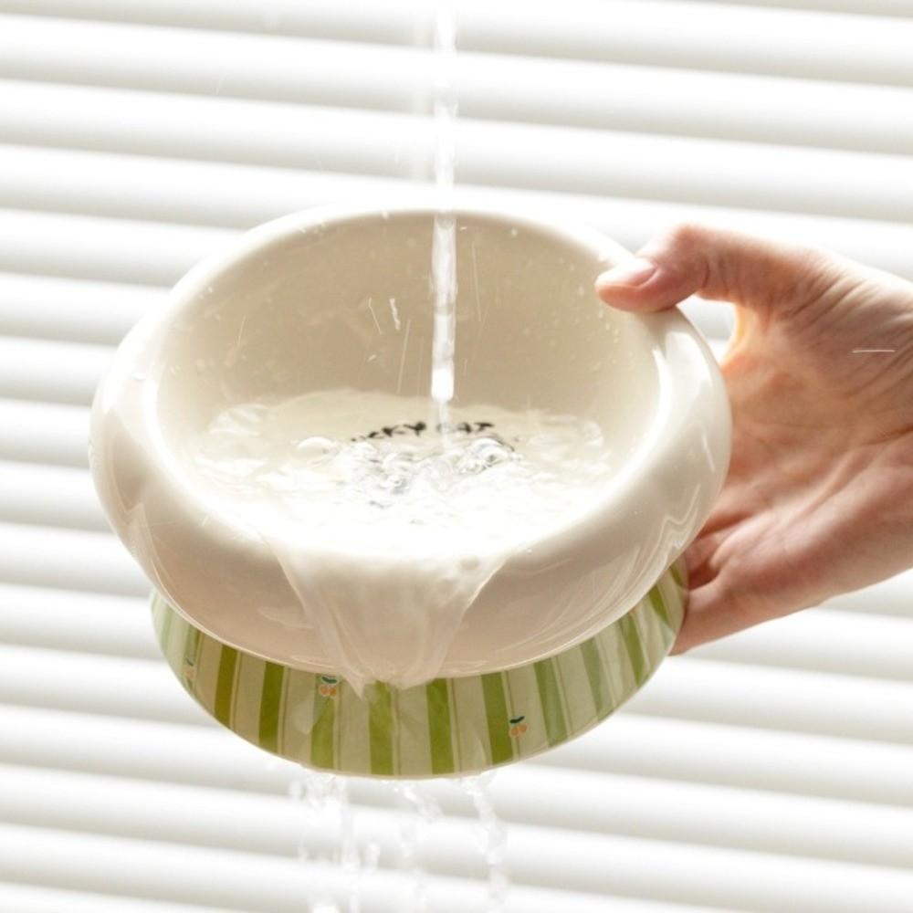 High Foot Ceramic Cat Bowl Anti-Slip Base Wide Mouth Pet Drinking Bowl Anti-Rollover Prevents Spills Dog Food Feeder Multi-Use