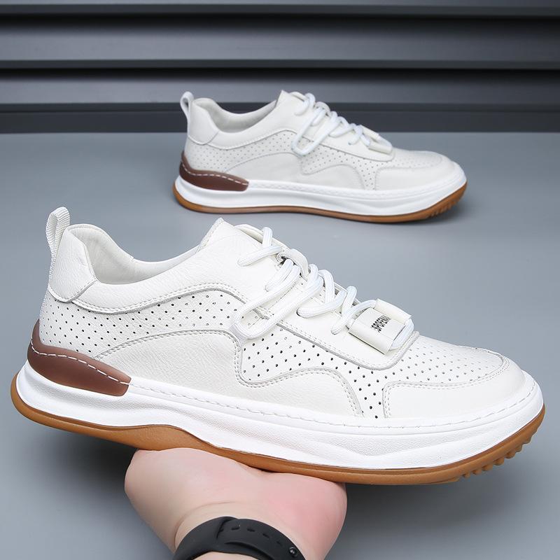 New Men's Shoes Summer Hollow Leather Breathable Crooked Clown Shoes Trend Versatile Casual White Shoes Men's Board Shoes