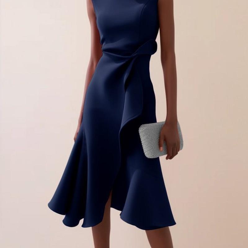 Women's Crew Neck Sleeveless Tie Waist Midi Dress A Line Elegant Casual Dress