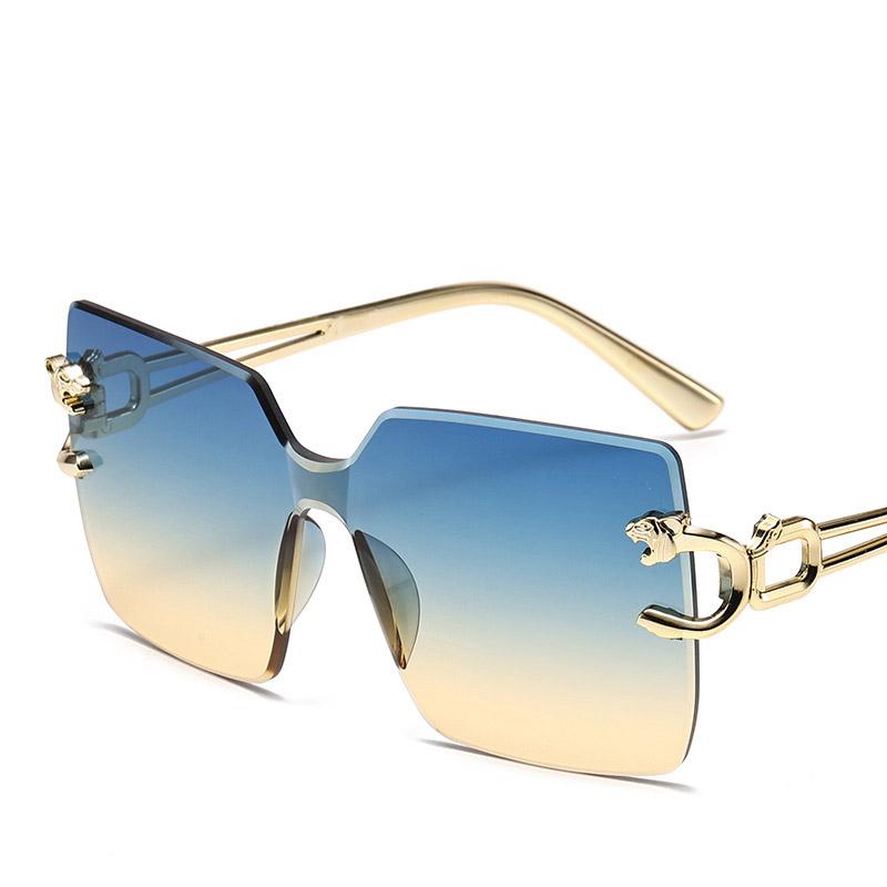 Non-polarized New European and American Fashion One-piece Frameless Sunglasses, Personalized Leopard Head Sunglasses