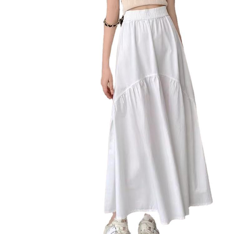 Petite 2023 Summer Korean Pleated Elastic Waist Long Skirt