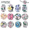 Exquisite Flower Series Charms 925 Silver Round Flower Butterfly Charms Fit Bracelet Charms Diy Women Jewelry Gift