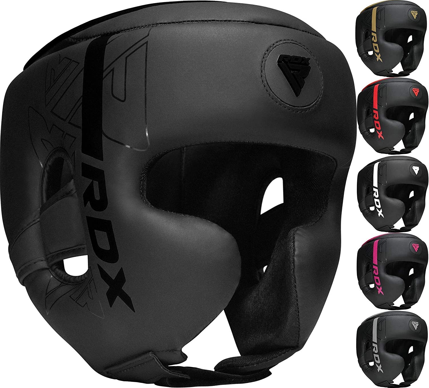 Шлем для бокса RDX, шлем для ММА, регулируемый, с подкладкой, для каратэ, муай-тай, кикбоксинга, спарринга, боевых искусств, шлем для каратэ, тхэквондо (Матовый черный, L)