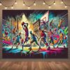 Streetball Graffiti Wandteppich Urbane Basketballspieler Wandkunst Hip Hop Sport Dekoration Bunter Sprühfarben Stil Zum Aufhängen für Jungen
