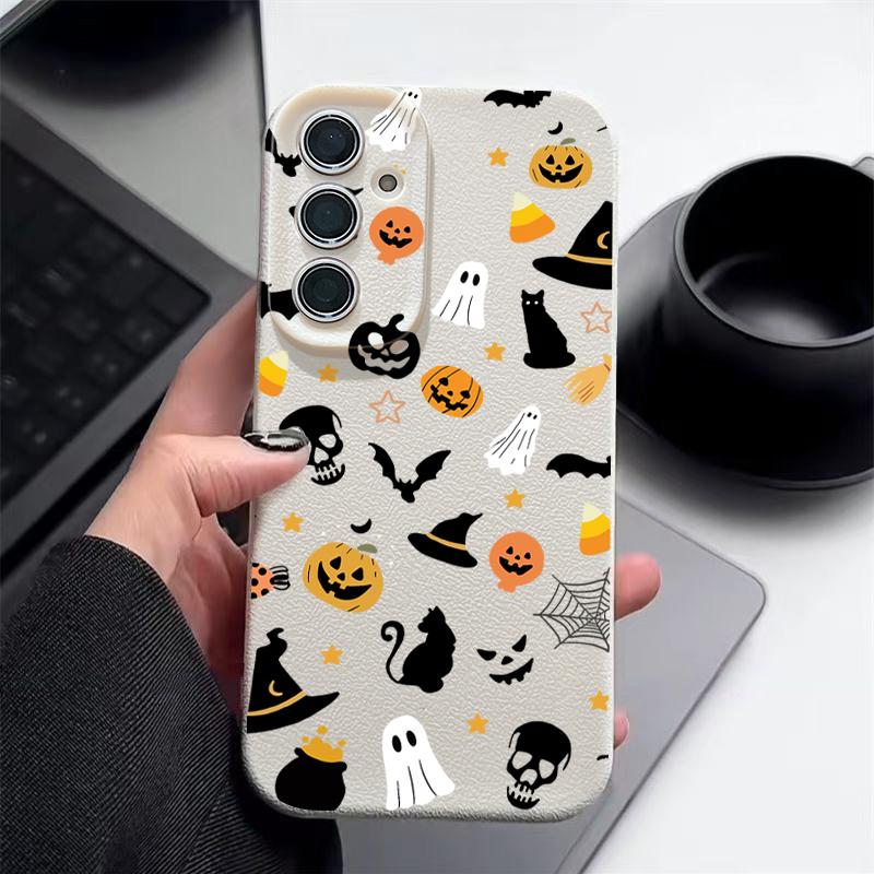 

Чехол для телефона с тыквенным призраком, с тыквенным узором, для Samsung Galaxy S25 S24 S22 Ultra S23 S24 FE A17 A56 A16 A36 A26 A55 A15 A25 A54 5G, текстура кожи, ТПУ Samsung Galaxy A52 / A52S белый