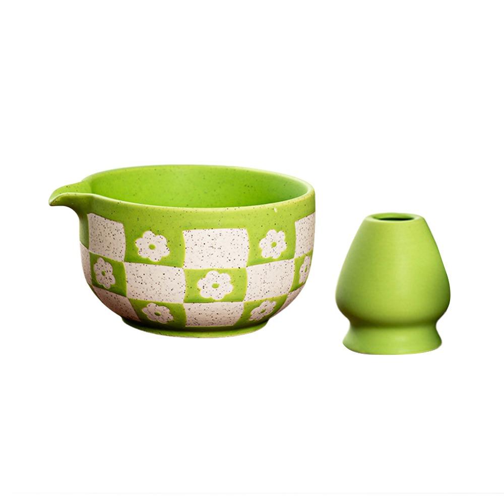 Checkered Sakura Pattern Matcha Whisk Stand Ceramic Green Tea Maker Cup for Tea Set Accessories