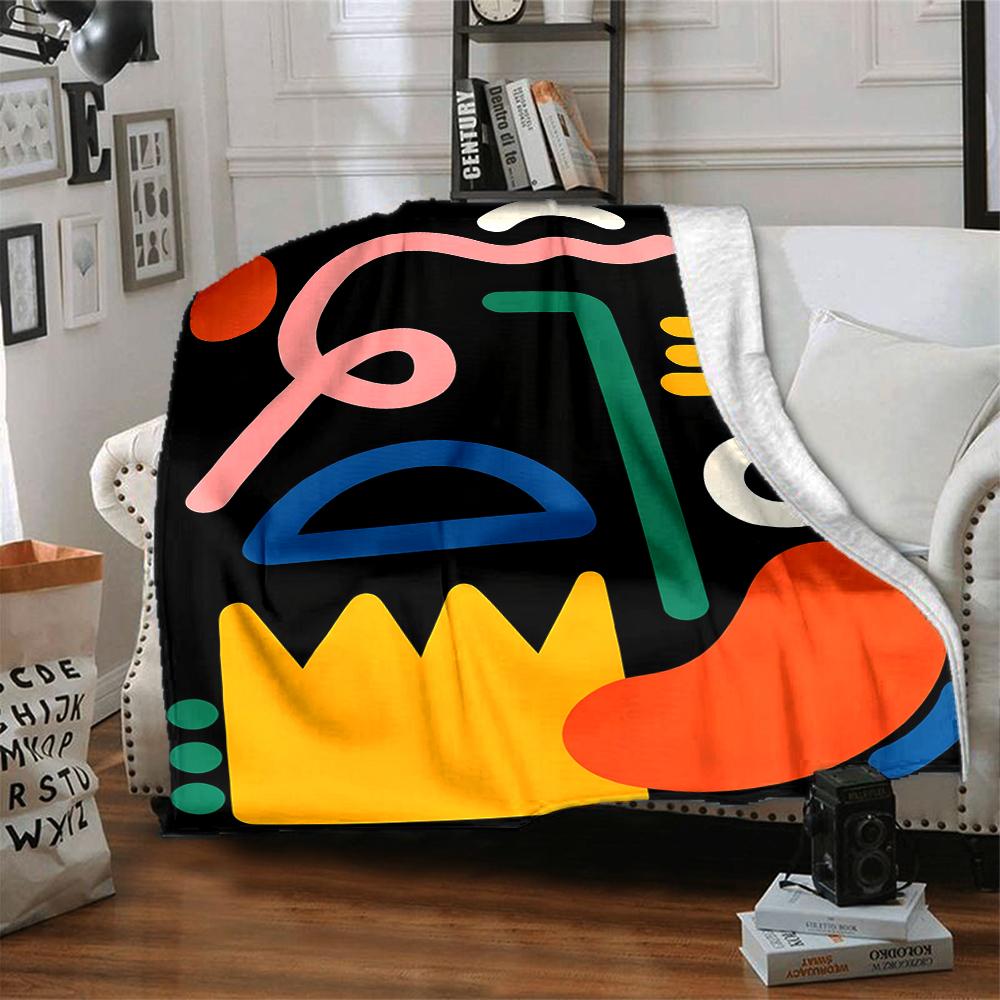 1Pc Abstract Colorful Shapes Blanket Soft And Comfortable Casual Warm Camping Travel Christmas Halloween Xmas Gift M928254