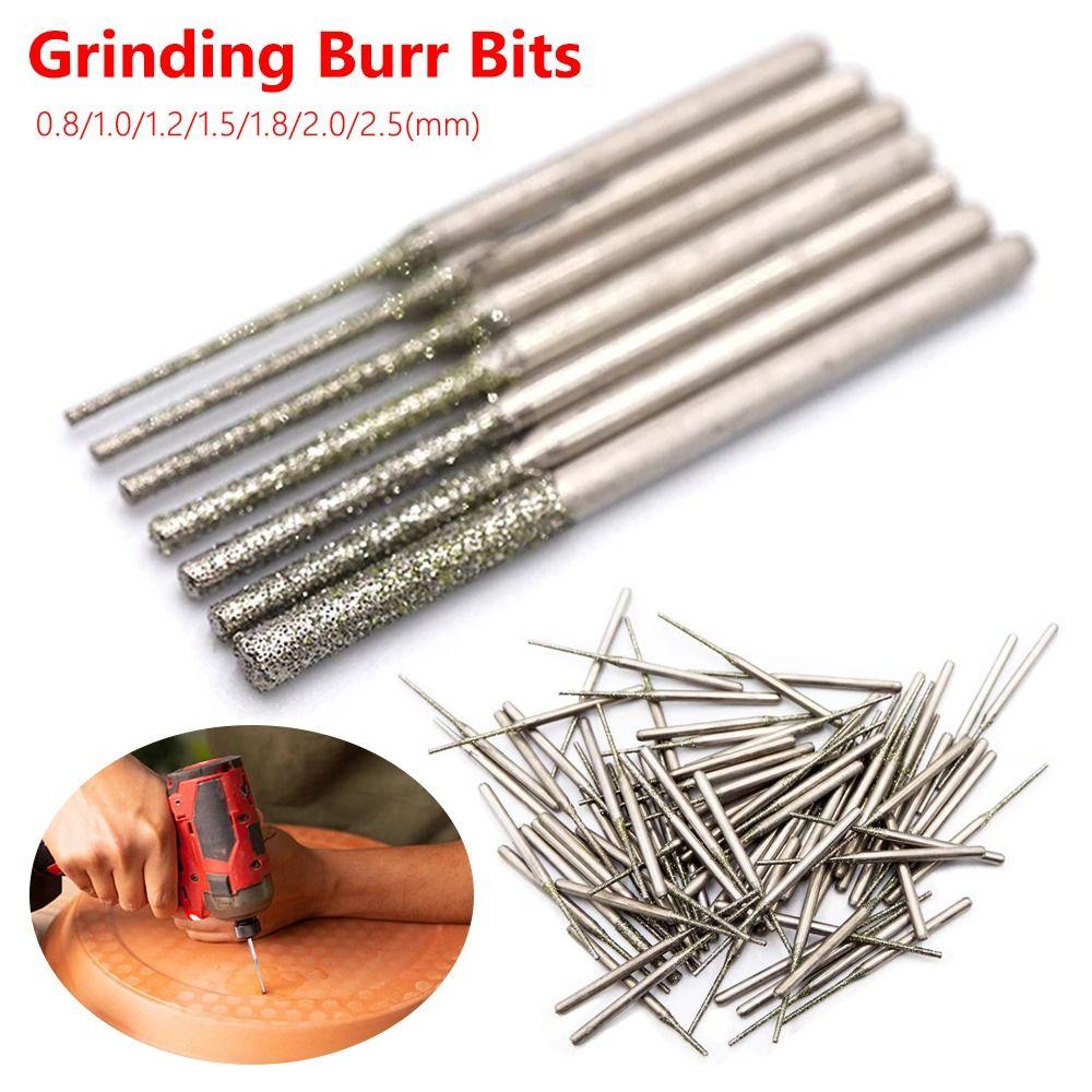 10Pcs 0.8-2.5mm Diamond Coated Drill Bits Silver Grinding Burr Bits  For Drilling Glass Woodworking