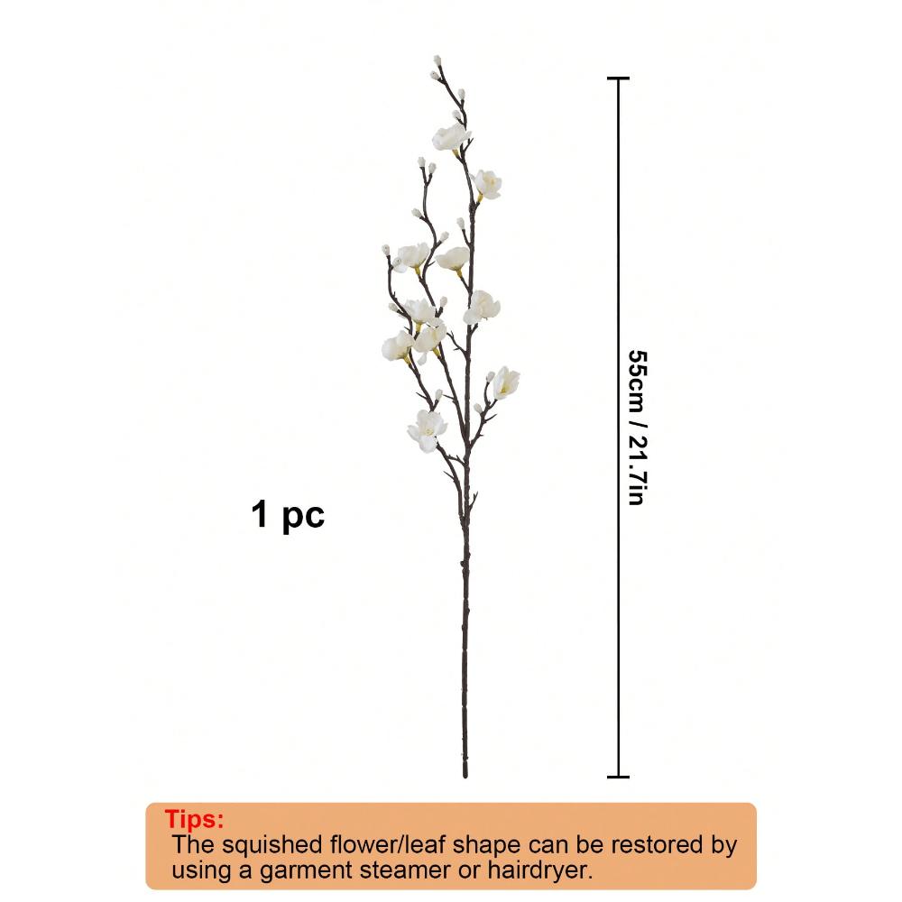 1pcs Artificial Flowers White Plum Blossom Fake Wintersweet Long Stem Plastic Flowers Home Hotel Office Wedding Party Garden Decor