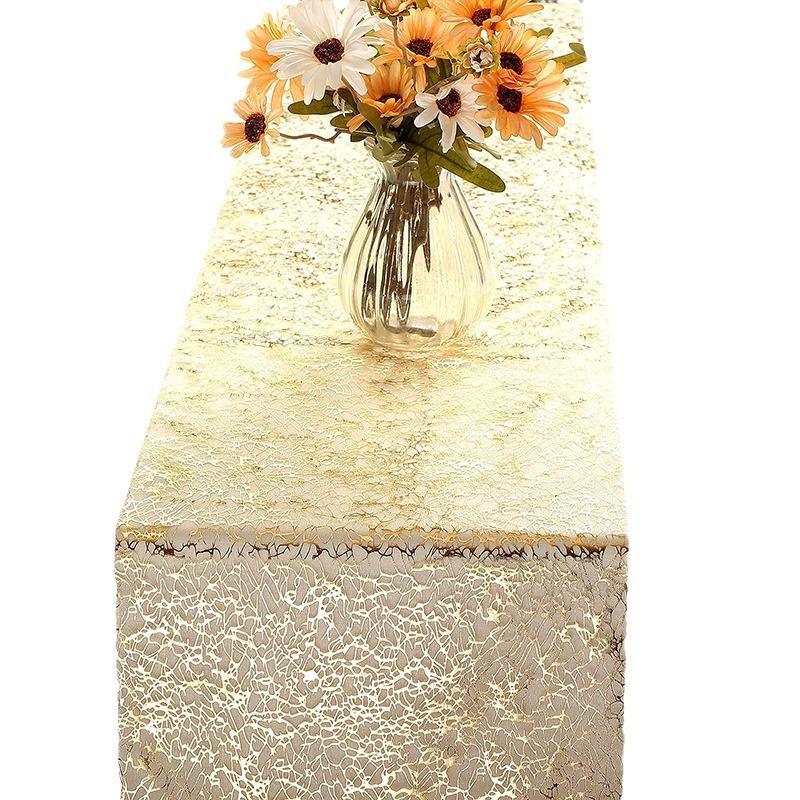 Gold Foil Table Runner Rectangle Polyester Wedding Birthday Home Dining Table Decor Elegant Celebratory Essential