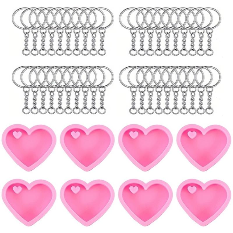 WTEMPO Heart-Shaped Keychains Kit Silicone Molds Bags Hanging Decoration Making Molds DIY Epoxy Molds with Keyrings for Beginners & Adults