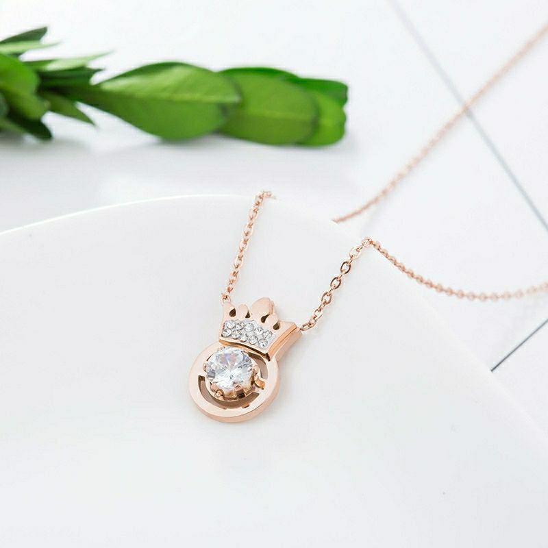 Titanium Steel Zircon Crown Luxury Necklace - Non-fading Clavicle Chain Accessory.