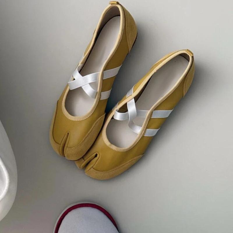 

Fashion Women s split-toe casual ballet flats PU leather cross-strap Mary Jane shoes Spring and autumn street style elegant loafers New 35