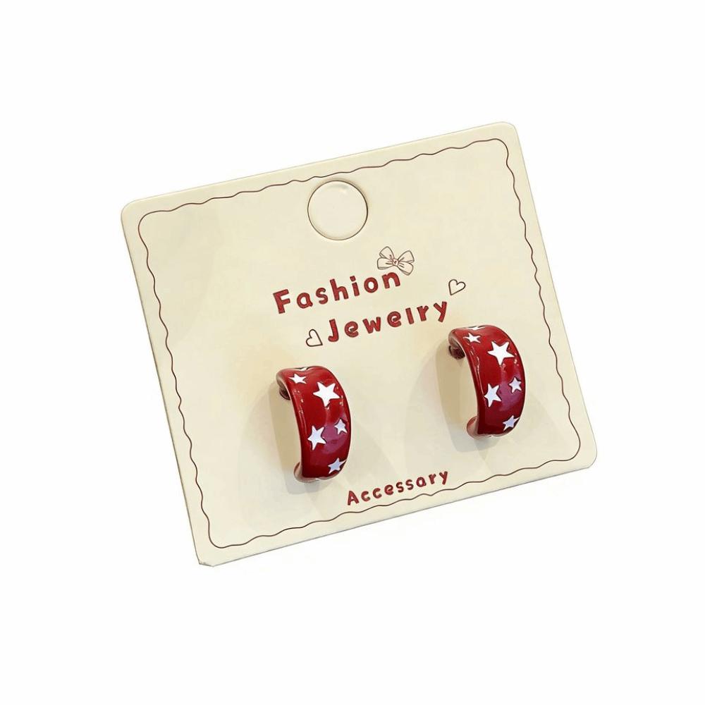 

Vintage Drip Oil Star Hoop Earrings Enamel Alloy C-Shaped Geometric Earrings Maillard Trendy Colorful Dripping Earrings Party красный