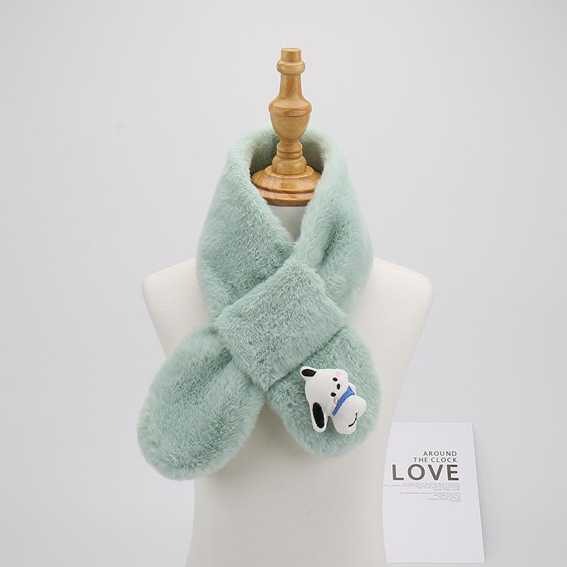 Adorable Kids' Furry Dog Scarf for Autumn/Winter - Cozy Single Color Cross Neck Warmer