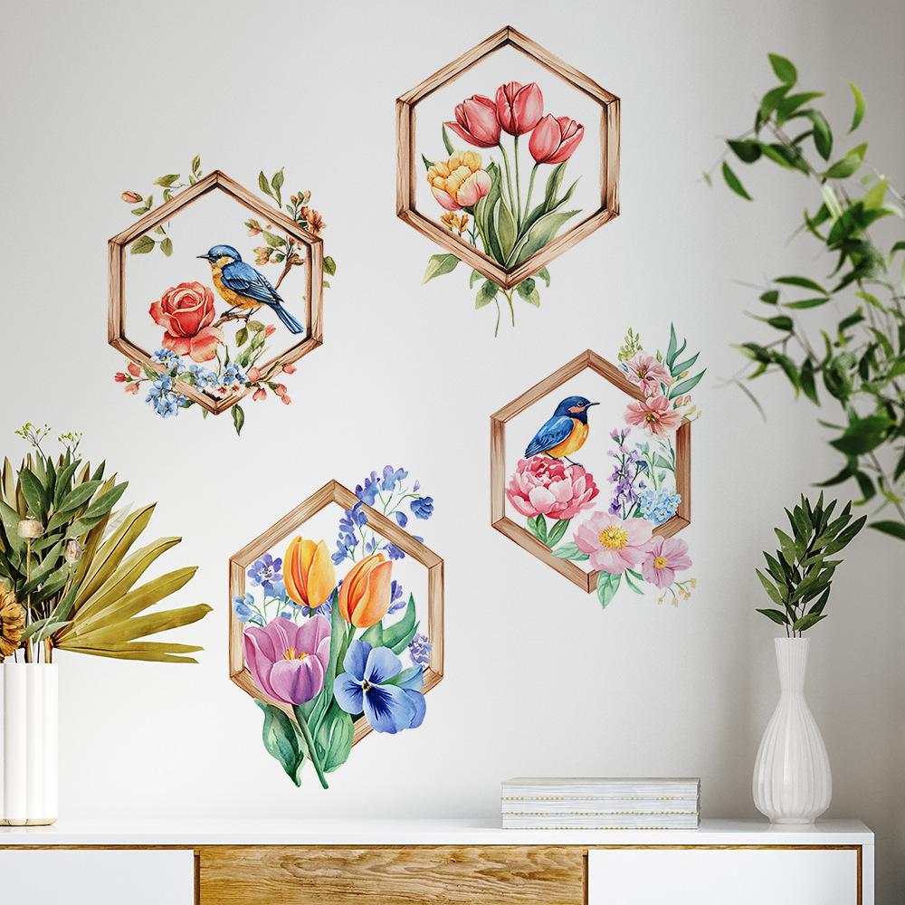 Beautiful Painted Flower House Wall Stickers Self-Adhesive for Bedroom Living Room Hallway Home Decor